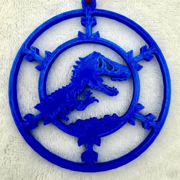 Two (2) Jurassic Park T-Rex 3" Plastic Christmas Ornaments Red & Blue - Picture 3 of 4